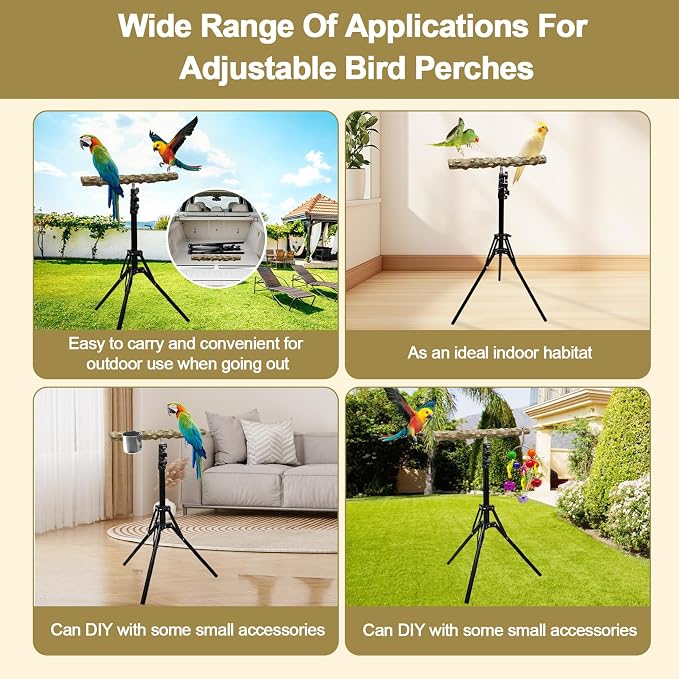 16-63 Inch Height Adjustable Bird Perch Pepper Wood Bird Training Perch Stand - Image 6