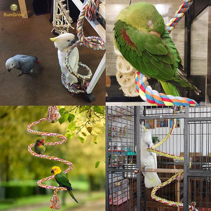 SunGrow Rope Perch for Parrots, 59” Long, Bungee Bird Toy, Brightly Colored - Image 6