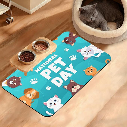 Pet Dog Cat Food Mat, Animal Paws Absorbent Waterproof Placemat by Unknown