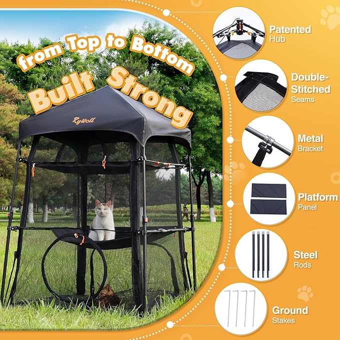 Extra Large Catio Outdoor Cat Enclosure, Rywell 3-Tier Spacious Outdoor Cat Tent - Image 4