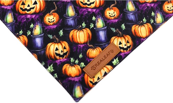 Realeaf Halloween Dog Bandanas 2 Pack, Pumpkins and Ghosts Pet Scarf - Image 4