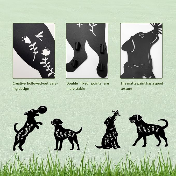 4 Pack Dog Metal Garden Decorative Stakes, Weather Proof Puppy Silhouette - Image 5