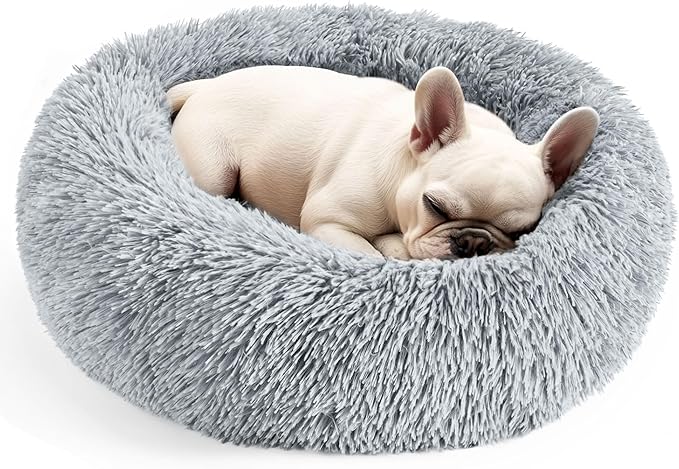 Hoewina Dog & Cat Bed for Indoor Cats, 20in Calming Donut Bed for Puppy and by Hoewina