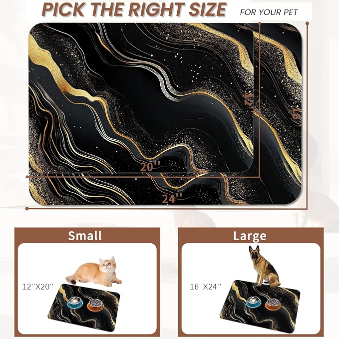 Marble Pet Feeding Mat, Non-Slip Rubber Backing Mat, Cat Dog Accessories - Image 2