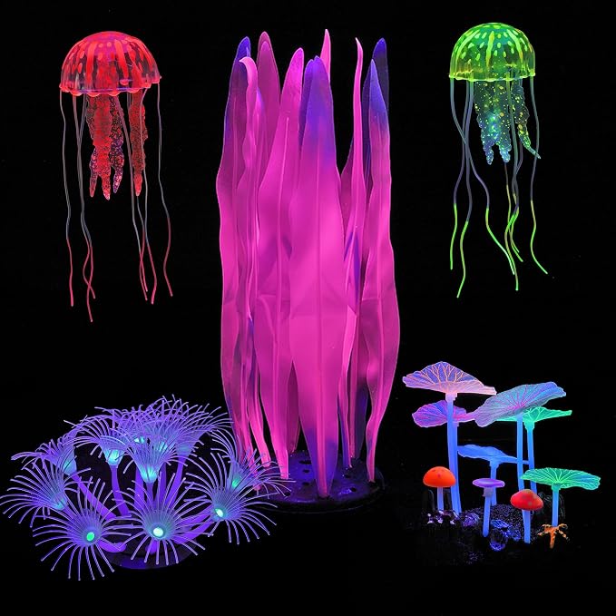 Lpraer 5 Pack Glow Aquarium Decorations Kelp Coral Mushroom Sun Flower - Image 6