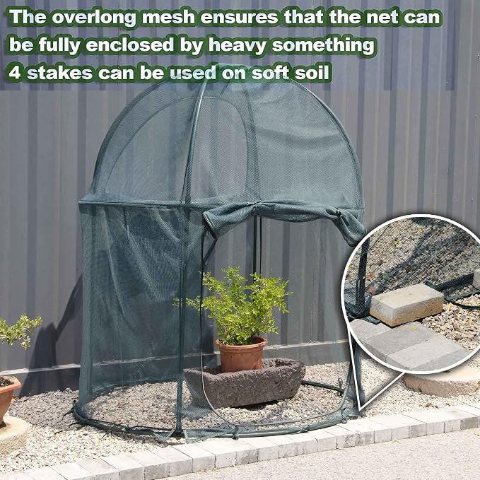 Round 4'x4' Large Plant Mesh Cover 4.9FT Tall Crop Netting Cage Pest Guard Cover - Image 7