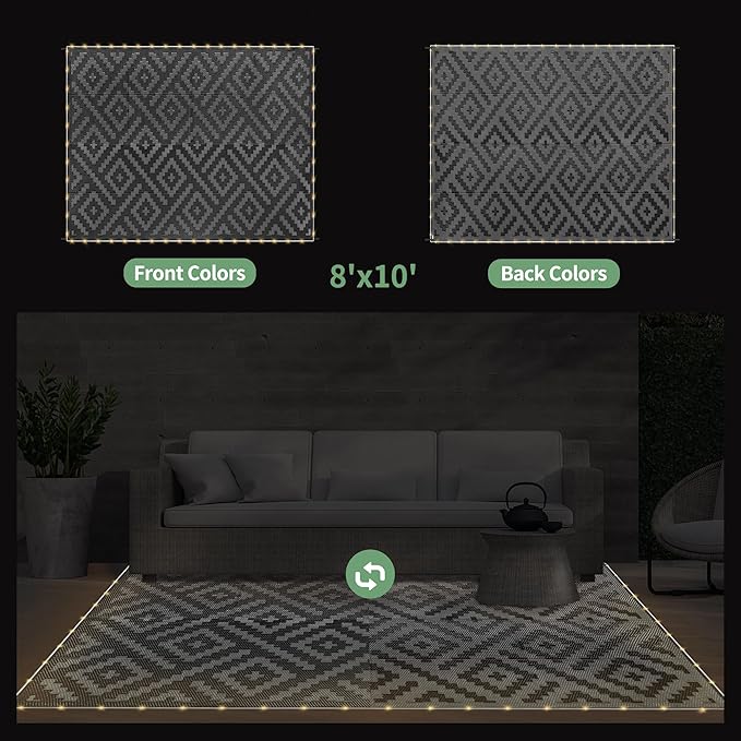 GENIMO Outdoor Rug with LED Strip Lights, Reversible Plastic Straw Rugs - Image 6