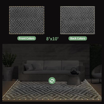GENIMO Outdoor Rug with LED Strip Lights, Reversible Plastic Straw Rugs - Image 6