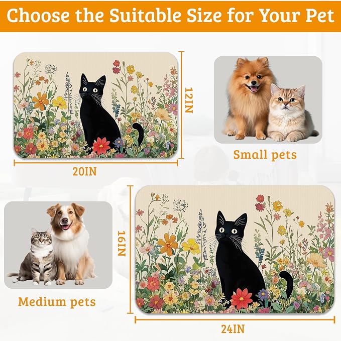 Dog Bowl Mat, Cat Black Pet Feeding Mat - Image 6