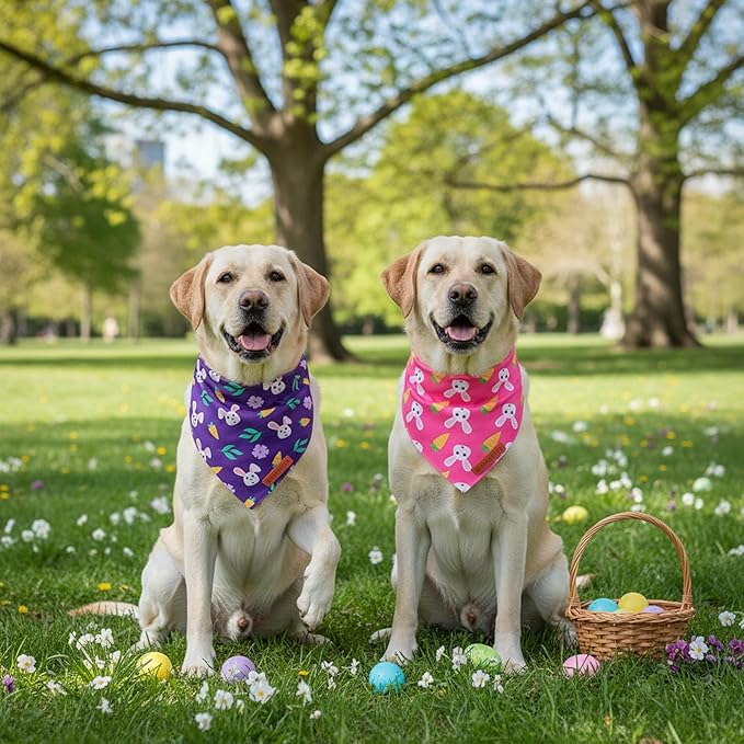 ADOGGYGO Easter Dog Bandana 2 Pack, Bunny Carrot Print Triangle Pet Scarf - Image 3