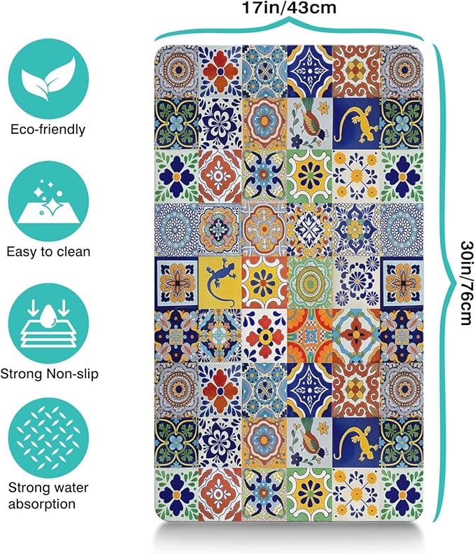 Moroccan Trellis Dog Food & Water Mat, Mexican Talavera Boho Colorful Pet - Image 6