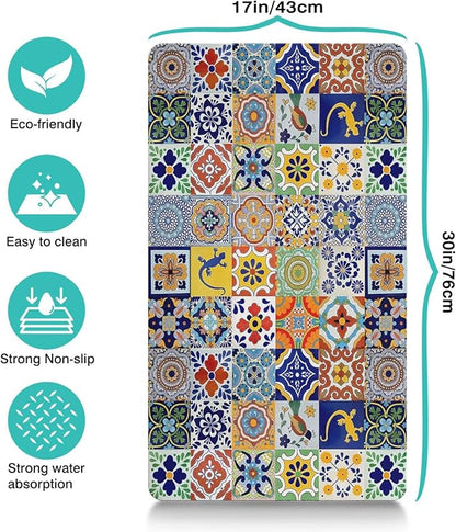 Moroccan Trellis Dog Food & Water Mat, Mexican Talavera Boho Colorful Pet - Image 6