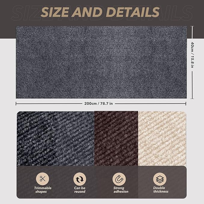 78.7"X15.8" Cat Scratching Mat, Self-Adhesive Cat Scratch Carpet, DIY Cats - Image 4