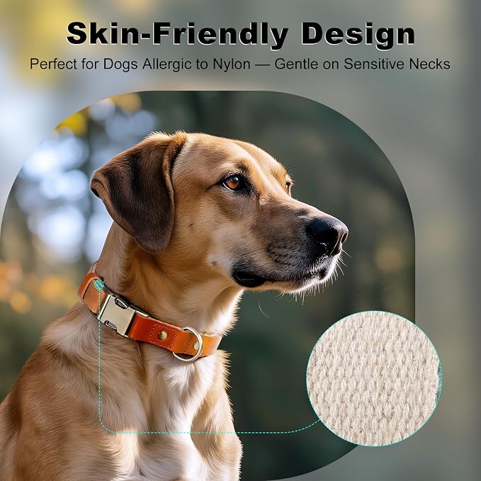 Plutus Pet Genuine Leather & Hemp Dog Collar – Adjustable Heavy Duty Pet Collar - Image 4