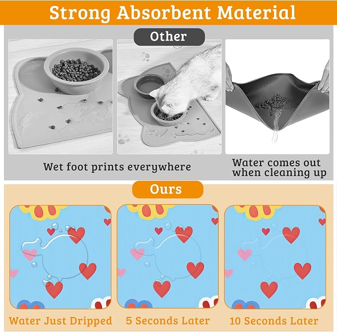 Pet Feeding Mat, Dog Paws Absorbent Dog Cat Food Mat Cute Cat Dog Mat - Image 3