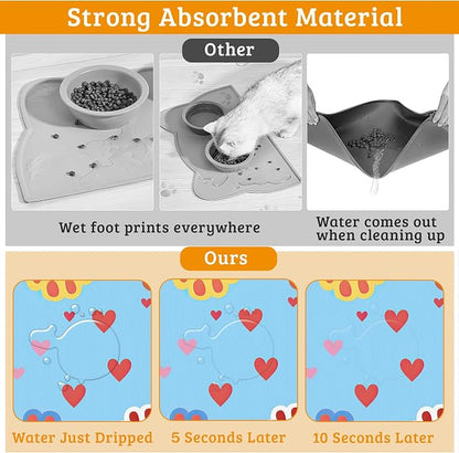 Pet Feeding Mat, Dog Paws Absorbent Dog Cat Food Mat Cute Cat Dog Mat - Image 3