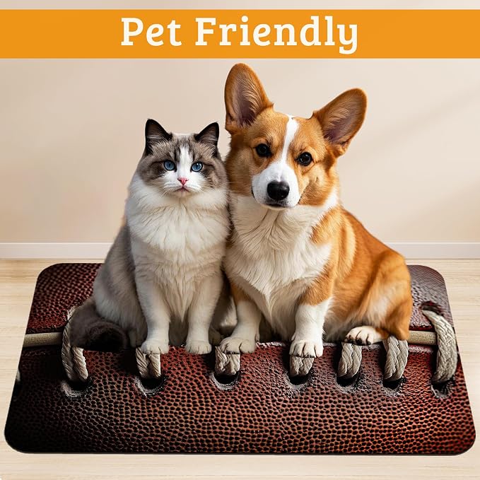 Football Texture Feeding Mat, Laces Stripes Absorbent Quick-Dry Cat Dog Food - Image 2