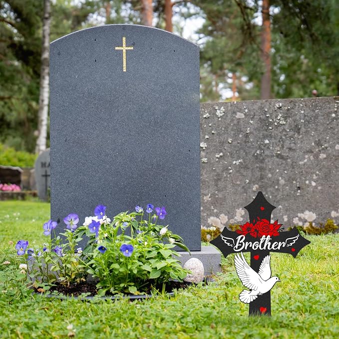 Cross Cemetery Decorations for Grave, Metal Sympathy Memorial Stakes for Loss - Image 5