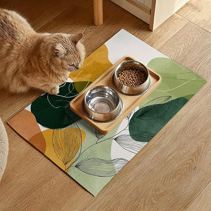 Modern Abstract Leaf Design Pet Feeding Mat 20" x 12" Pet Food Mat Non Slip Mat - Image 2