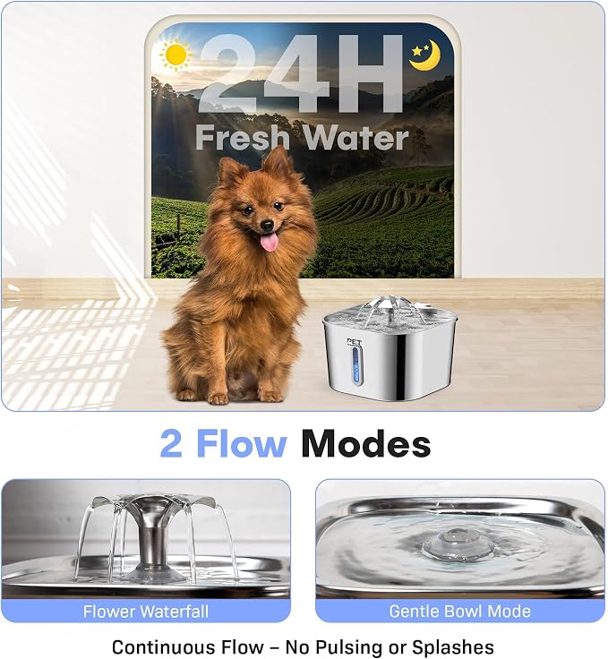 Stainless Steel Cat Water Fountain – 2.2L/74oz Ultra-Quiet Pump, Visible Water - Image 7