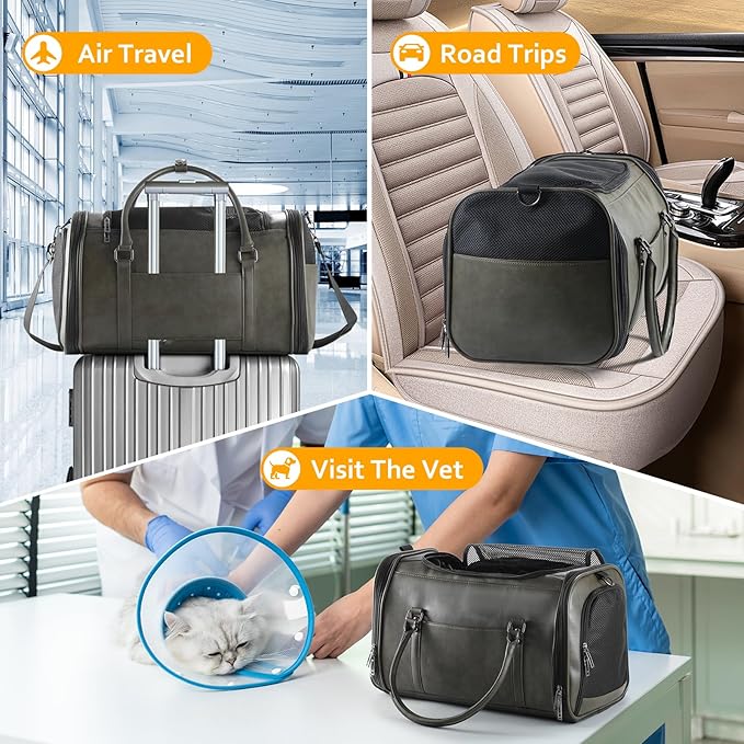 Stylish Leather Pet Carrier for Small Dogs and Cats Up to 15 lbs, Airline - Image 6