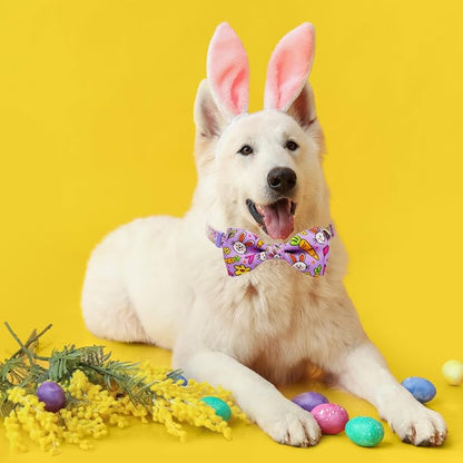 Easter Dog Collar with Bow Tie Set, Adjustable Purple Bunny and Carrot Pattern - Image 4