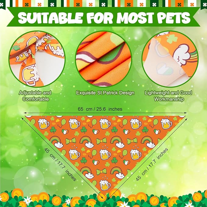Abbylike 50 Pcs St Patrick's Day Dog Bandanas Bulk Green Shamrocks Bandanas - Image 3
