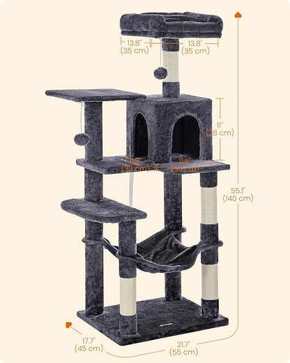 Feandrea Cat Tree, 55.1-Inch Cat Tower, Plush Multi-Level Condo - Image 5