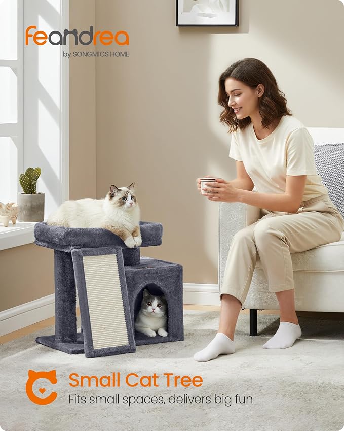 Feandrea Small Cat Tree, Cat Tower Condo, Scratching Ramp, Large Top Perch - Image 2