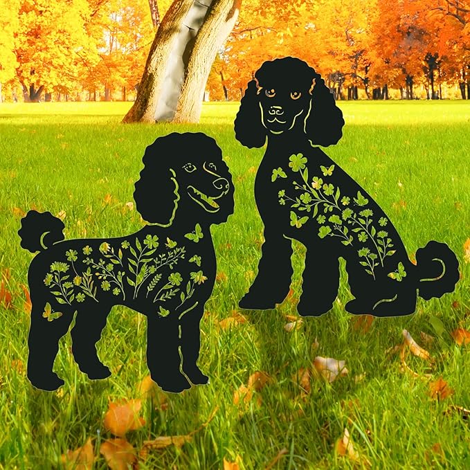 Poodle Metal Garden Stakes Yard Decor, Lawn Ornaments by RNGMSI