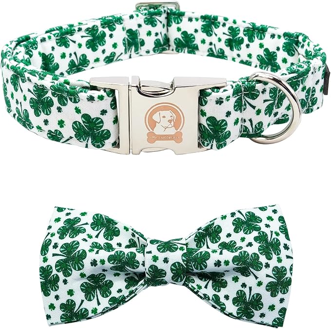 MR. CHUBBYFACE St.Patrick's Day Dog Collar Green Clovers Adjustable Dog Collar by MrChubbyfacePetSupplies