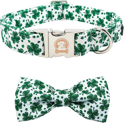 MR. CHUBBYFACE St.Patrick's Day Dog Collar Green Clovers Adjustable Dog Collar by MrChubbyfacePetSupplies