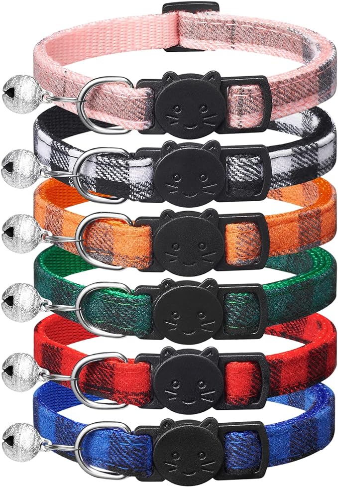 6 Pack Classic Plaid Cat Collars by ExtodryPremiumCatCollarswithbell