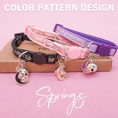Cat Collar with Bells Breakaway, 3 Pack Moon and Star Cat Collar Reflective - Image 2