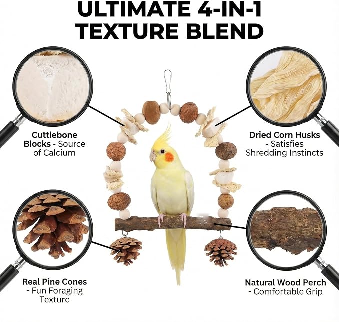 Bird Swing Toy with Cuttlebone & Corn Husks - Image 3