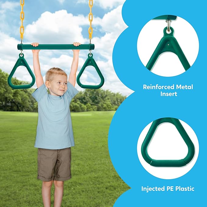TURFEE 3 Pack Assorted Swing Set, Including 1 Gym Rings Trapeze Bar and 2 Pcs - Image 5
