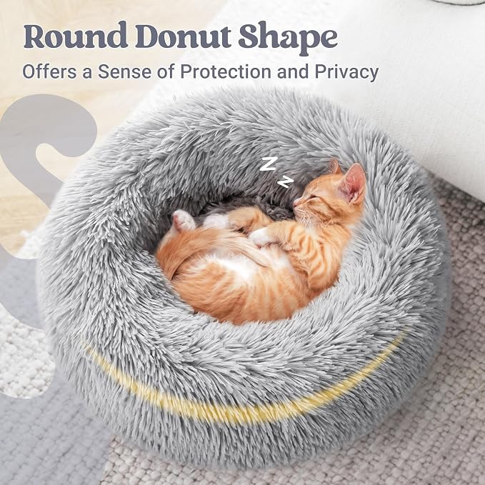 rabbitgoo Cat Beds for Indoor, 20 inches Machine Washable, Fluffy Round Pet Bed - Image 4