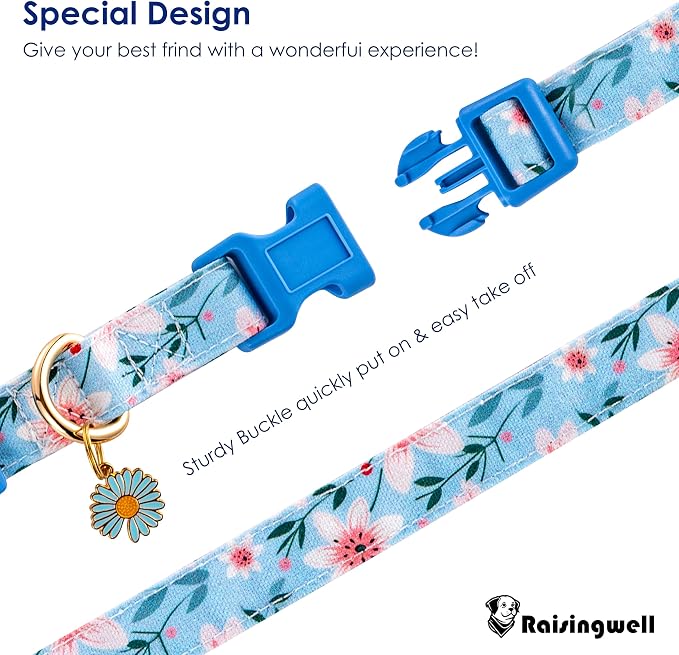 Cotton Dog Collar Blue Flower Pattern - Image 2