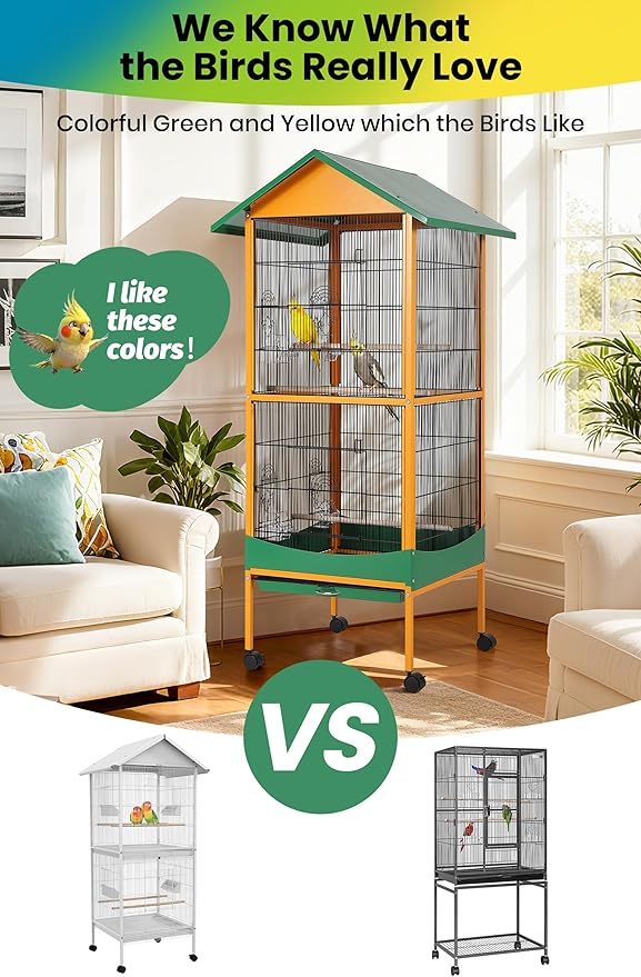 Garvee Bird Cage, w/Removeble Tray, Waterproof Roof, Lockable Caster, Indoor& - Image 7