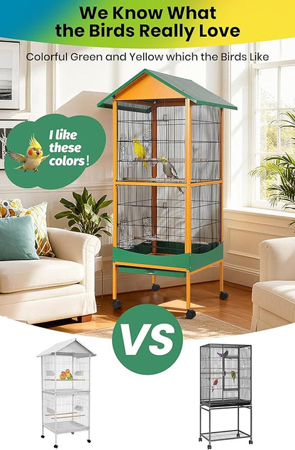 Garvee Bird Cage, w/Removeble Tray, Waterproof Roof, Lockable Caster, Indoor& - Image 7