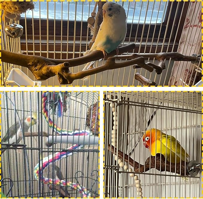 PINVNBY 2Pcs Wood Perches for Bird Cage, Natural Parrot Stand Branch Parakeet - Image 2