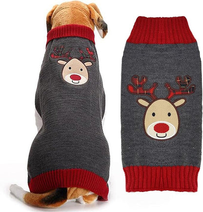 Dog Christmas Sweater Xmas Pet Clothes Cute Gray Reindeer Holiday Puppy Cat by DOGGYZSTYLE