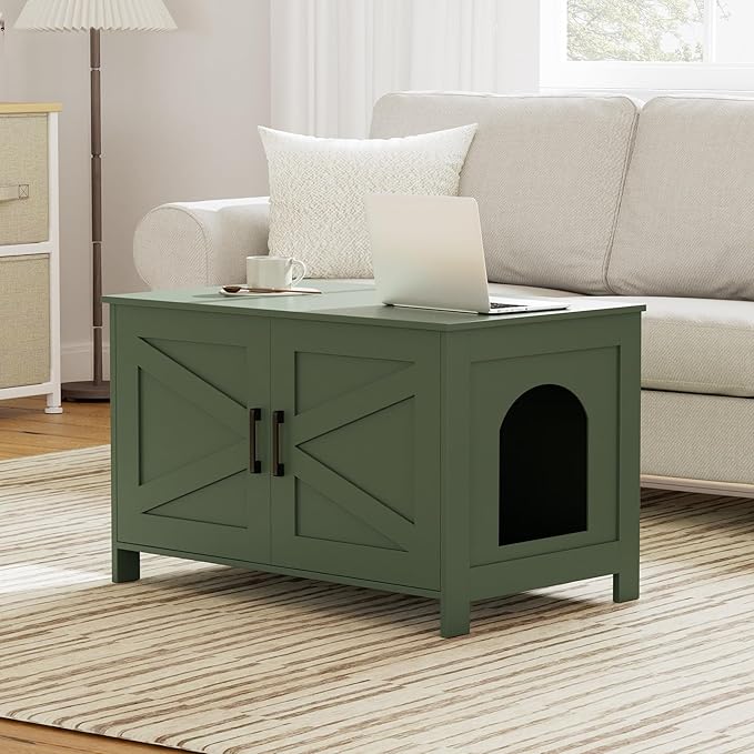 Homhedy Cat Litter Box Enclosure, Litter Box Furniture Hidden - Image 8