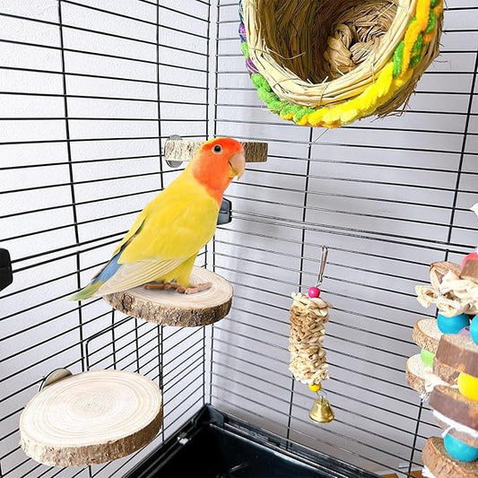 Hamiledyi 3PCS Perch Platform for Bird Cage Natural Round Wooden Stand Platform - Image 2