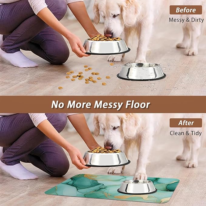 Marble Dog Food Mat for Floors, Cat Dog Bowl Mats for Food and Water, Non-Slip - Image 5