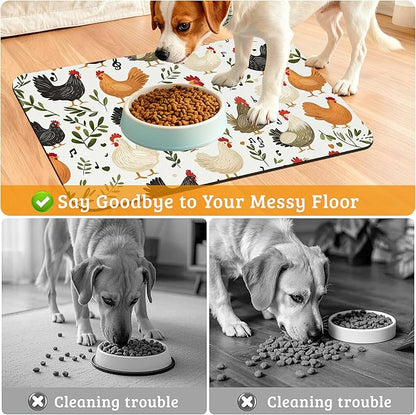 Dog Bowl Mat, Chickens Roosters Pet Feeding Mat - Image 4