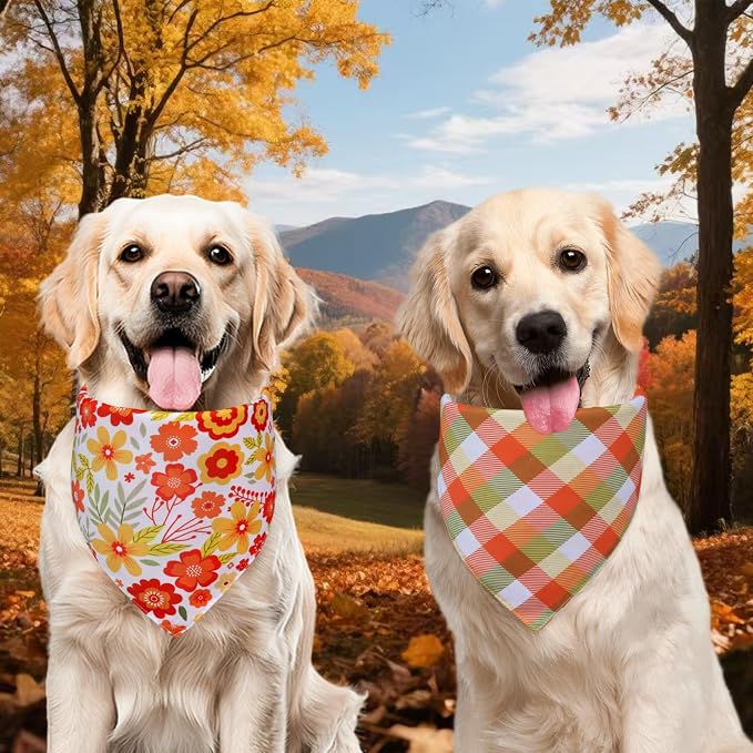 Fall Dog Bandanas Large 3PCS, 6 Pattern Thanksgiving Scarf - Image 4