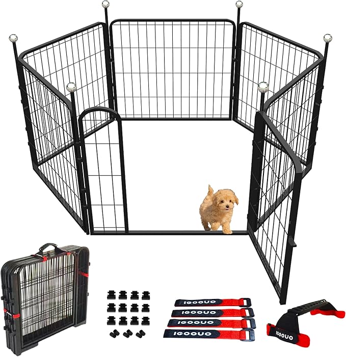 Puppy Playpen Indoor/Outdoor, 6 Panels Dog Pen Play Pen by IGOOUO