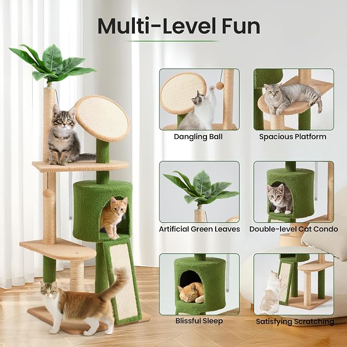 Erinnyees 57" Coconut Cat Tree for Indoor Cats, Spacious Platform, - Image 4