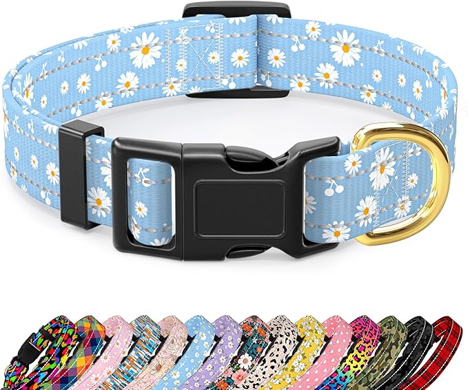 Reflective Dog Collar for Small Dogs, Cute Daisy Theme Adjustable Heavy-Duty by TMOODEL